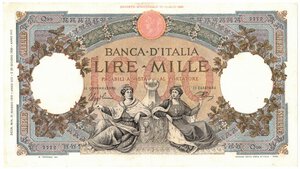 obverse: Banconote. Regno D Italia. Vittorio Emanuele III. 1.000 Lire  Regine del Mare. (Fascio) D.M. 21-Maggio 1941. 