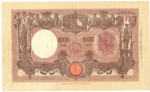 reverse: Banconote. Regno D Italia. Vittorio Emanuele III. 1.000 Lire Grande M. (Fascio). D.M 6 Febbraio 1943. 