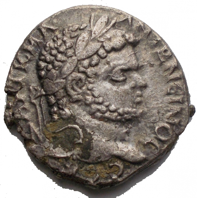 obverse: SYRIA, Seleucis and Pieria. Antioch. Caracalla. 198-217 AD. AR Tetradrachm (12.7 gm). Dated COS 4 (215-217 AD). Laureate head right / Eagle with dotted wings standing facing, head right, wreath in beak; cornucopiae and star below. Prieur 244. Mint State. Toned. 
