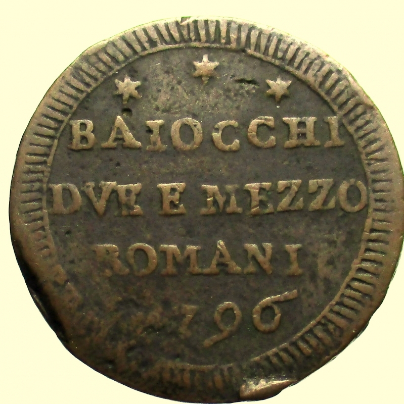 reverse: Zecche Italiane  Roma. Pio VI (1775-1799). Sampietrino da 2 baiocchi e mezzo 1796