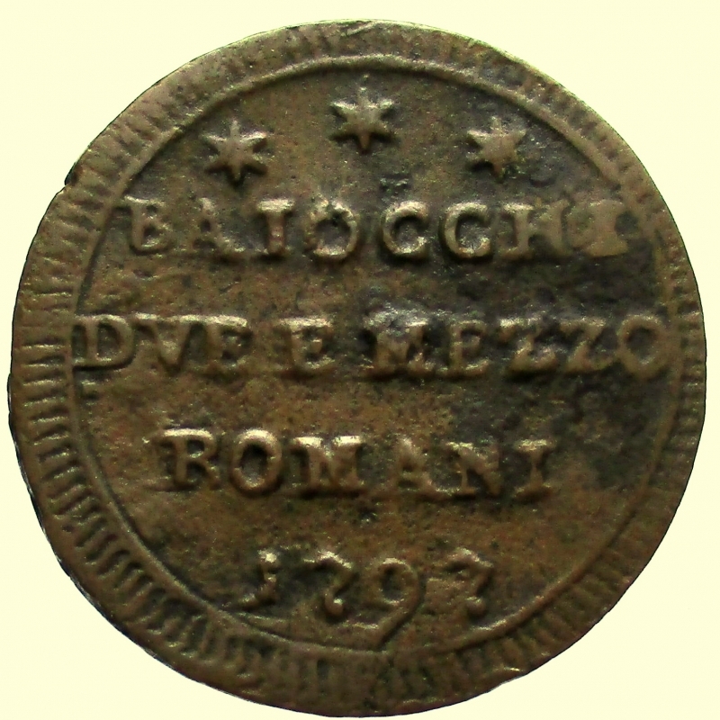 reverse: Zecche Italiane  Roma. Pio VI (1775-1799). Sampietrino da 2 baiocchi e mezzo 1797