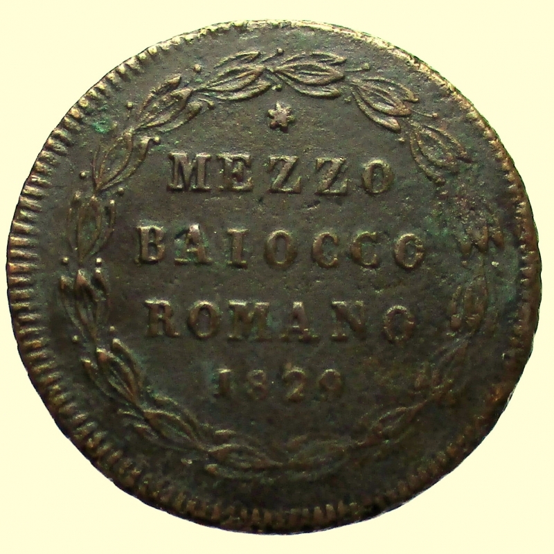 reverse:  Zecche Italiane. Roma. Pio VIII (1829-1830). Mezzo baiocco 