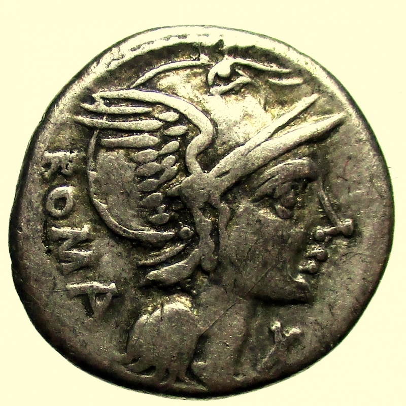 obverse: Repubblica Romana. Gens Flaminia. Lucius Flaminius Chilo. 109-108 a.C. Denario. Ag.