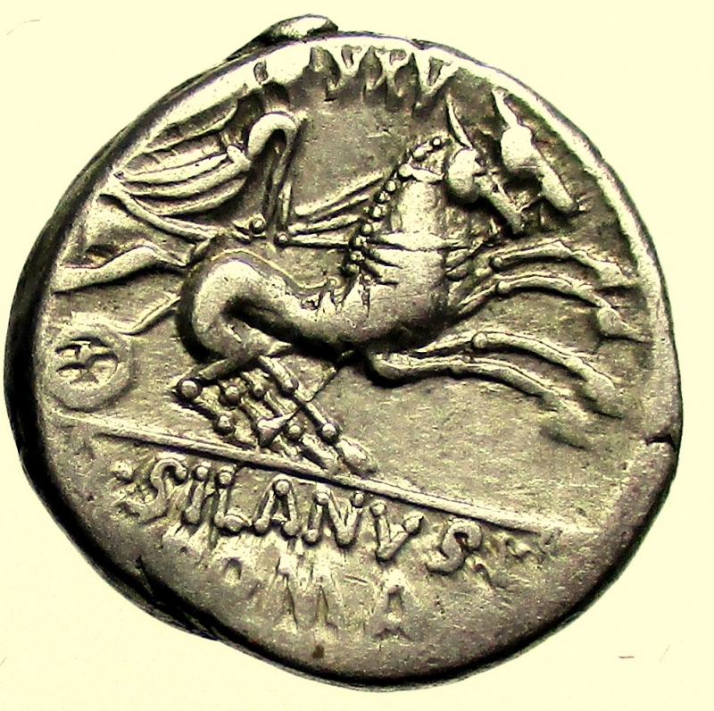 reverse: Repubblica Romana - Gens Junia. D Junius Silanus LF. 91 a.C. Denario.