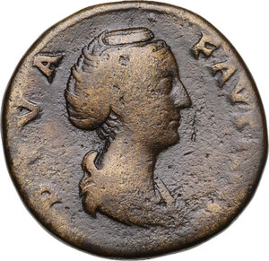 obverse: Diva Faustina I, wife of Antoninus Pius (died 141 AD).. AE Sestertius. Struck under Antoninus Pius, after 141 AD