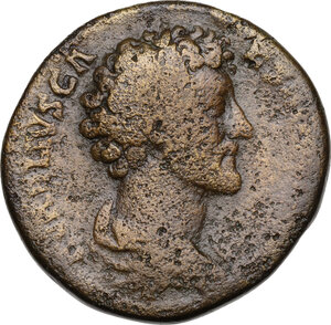 obverse: Marcus Aurelius as Caesar (139-161).. AE Sestertius. Struck under Antoninus Pius, 153-154 AD