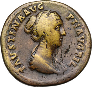 obverse: Faustina II, wife of Marcus Aurelius (died 176 AD).. AE Sestertius. Struck under Antoninus Pius, c. 145-146 AD