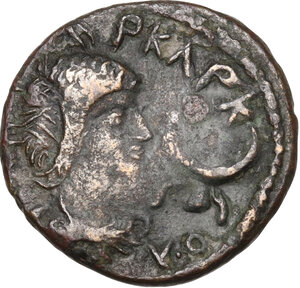 reverse: Septimius Severus (193-211) with Caracalla and Julia Domna.. AE 20 mm (Assarion). Carrhae mint (Mesopotamia)