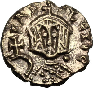 reverse: Basil I, the Macedonian (867-886), with Constantine (868-879).. Debased AV Semissis (?), Syracuse mint