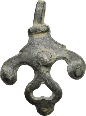 obverse: Bronze pendant, probably used for horse trappings.  Roman, 1st-3td century AD.  Height 6.60 cm, 36 g