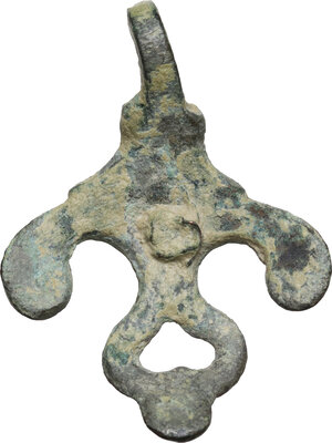 reverse: Bronze pendant, probably used for horse trappings.  Roman, 1st-3td century AD.  Height 6.60 cm, 36 g