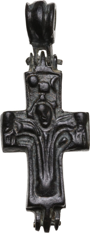 obverse: Bronze Enkolpion.  Byzantine, 9th-11th century AD.  54 x 21 mm. 20.14 g