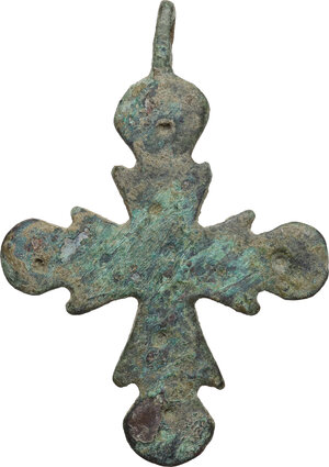 obverse: Bronze cross pendant.  Byzantine,  10th-13th century AD.  46 x 33 mm. 6.18 g