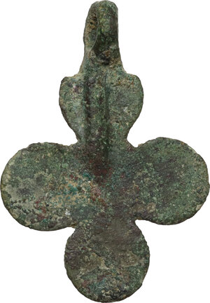 reverse: Bronze cross pendant.  Byzantine,  10th-13th century AD.  27 x 19 mm. 2.83 g