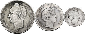 obverse: Greece. Lot of three (3) coins: 2 drachmai 1883, drachm 1832 and 1/4 drachm 1833