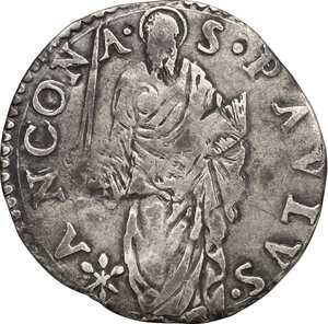 reverse: Italy..  Paul IV (1555-1559) Giampietro Carafa.. AR Giulio, Ancona mint