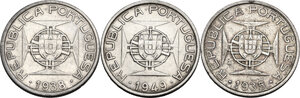 obverse: Mozambique.  Portuguese occupation until 1975. Lot of three (3) coins: 5 escudos 1935, 1938 and 1949