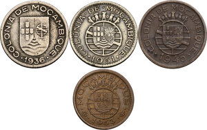 obverse: Mozambique.  Portuguese occupation until 1975. Lot of four (4) coins: 50 centavos 1936, 1945, 1951 and 1953