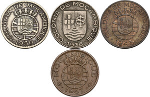 obverse: Mozambique.  Portuguese occupation until 1975. Lot of four (4) escudos: 1936, 1945, 1950, 1957