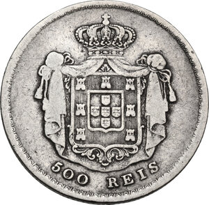 reverse: Portugal.  Pedro V (1853-1861). AR 500 Reis 1855
