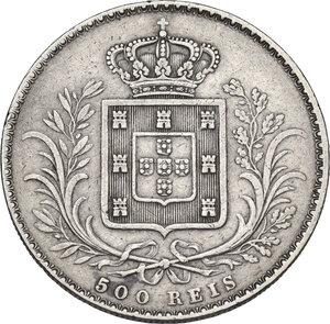 reverse: Portugal.  Luiz I (1861-1889). AR 500 Reis 1866