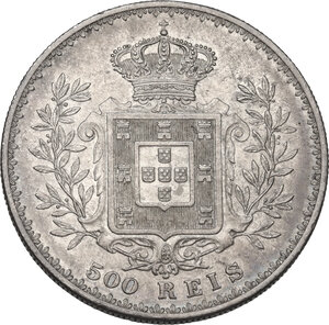 reverse: Portugal.  Carlos I (1889-1908). AR 500 Reis 1892