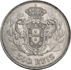 reverse: Portugal.  Emanuel II (1908-1910). AR 500 Reis 1908