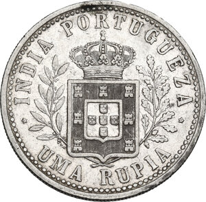 reverse: Portuguese India.  Carlos I (1889-1908). AR Rupia 1903