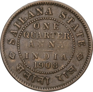 reverse: Sailana.  Jaswant Singh (1890-1910). 1/4 of anna 1908