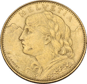 obverse: Switzerland.  Confederation (1848- ). AV 10 Francs 1922