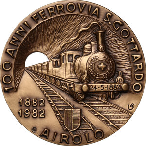 reverse: Switzerland.  Ferrovia S.Gottardo, Airolo. AE Medal fur die 100 Jahre Gotthard Bahntunnel 1882-1982