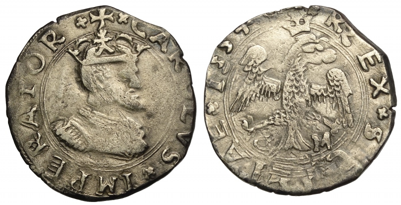 obverse: Messina, Carlo V, 2 Tarì 1554, Ag mm 24 g 5,53 BB