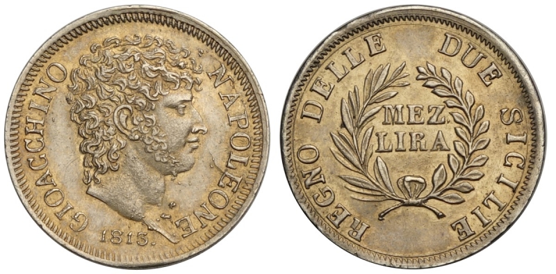 obverse: Napoli, Gioacchino Napoleone Murat, Mezza Lira 1813, Ag mm 17,5 SPL-FDC