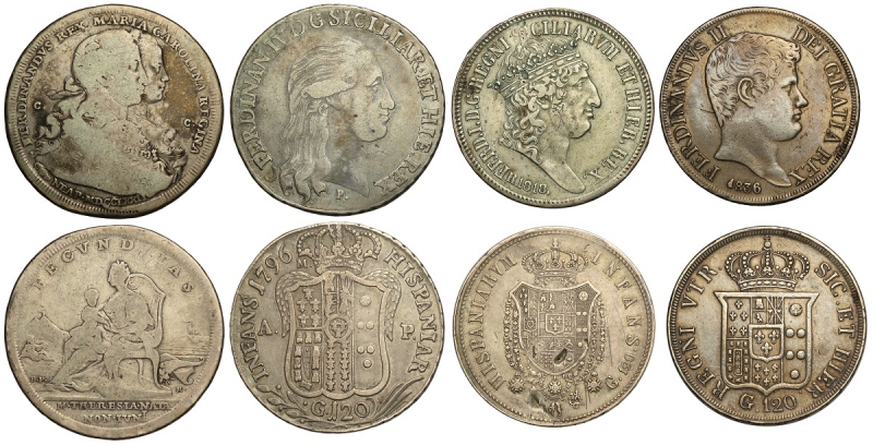 obverse: Napoli, Lotto di 4 Piastre: 1772, 1796, R-1818 (ribattuta), 1836