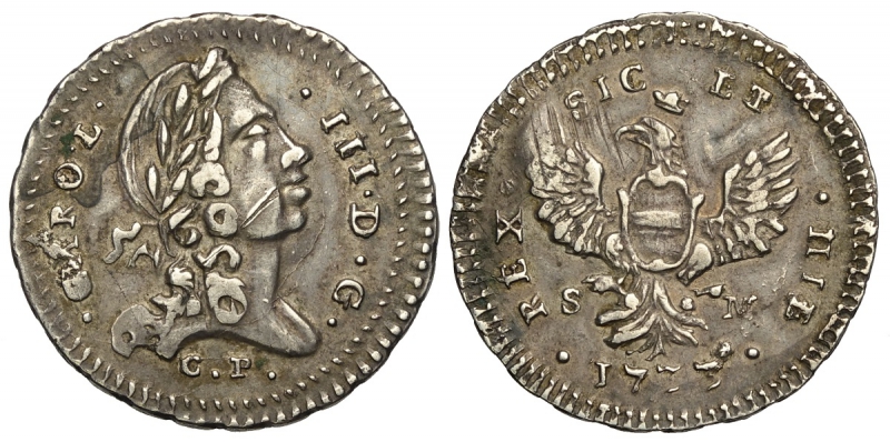 obverse: Palermo, Carlo III, 2 Tarì 1733, Ag mm 24 g 4,89 graffietti di aggiustamento, bella patina, BB