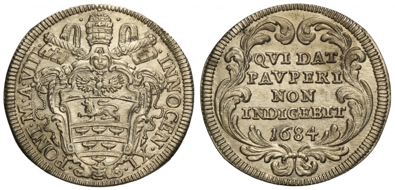 obverse: Roma, Innocenzo XI, Giulio 1684 anno VIII, Munt-159 Ag mm 26 g 3,05 metallo lucente, SPL-FDC