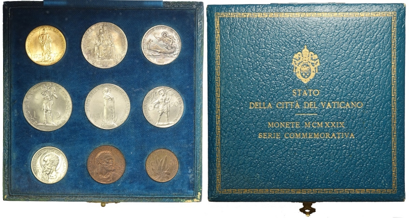 obverse: Roma, Pio XI, Serie 1929 (9) con oro in box originale, FDC