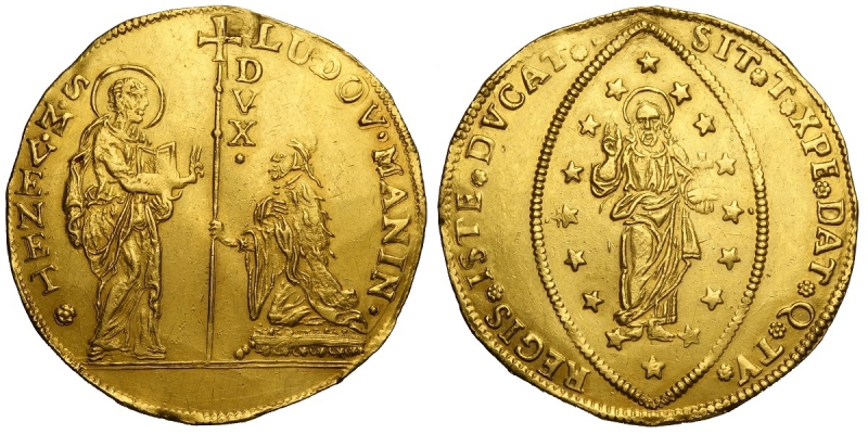 obverse: Venezia, Ludovico Manin (1789-1797), 10 Zecchini, Au mm 49 g 34,67, foro abilmente otturato ma nel complesso piacevole esemplare di bel metallo e buoni rilievi (BB-SPL)