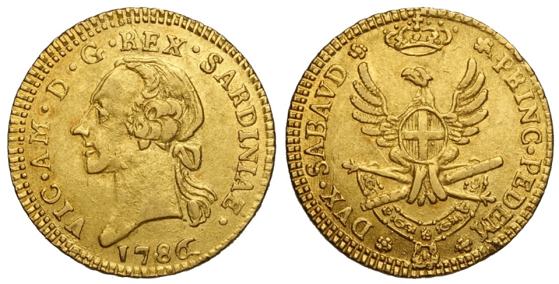 obverse: Savoia, Vittorio Amedeo III, Mezza Doppia 1786, Au mm 20 g 4,55 SPL
