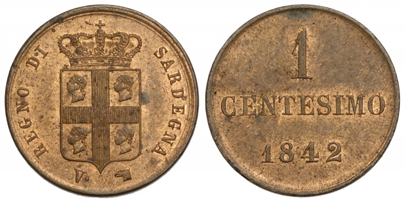 obverse: Savoia, Carlo Alberto, Centesimo 1842, RR Cu mm 15 moneta proveniente dalla nostra Asta 4 del 2016 a Villa d Este, collezione 
