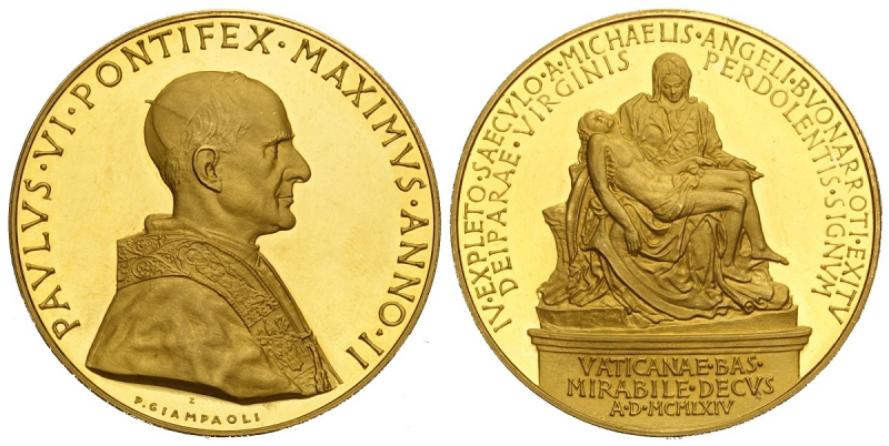 obverse: Paolo VI, Medaglia 1964 anno II, opus Giampaoli, Rara Au 917 mm 44 g 66,95 fondi a specchio, Proof