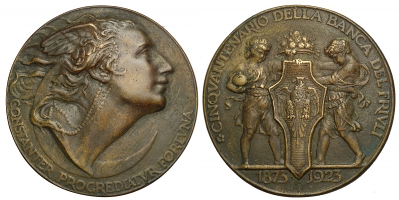 obverse: Medaglia a ricordo del cinquantenario della banca del Friuli 1873-1923, opus Mistruzzi, RR Ae mm 82 g 238 migliore di SPL