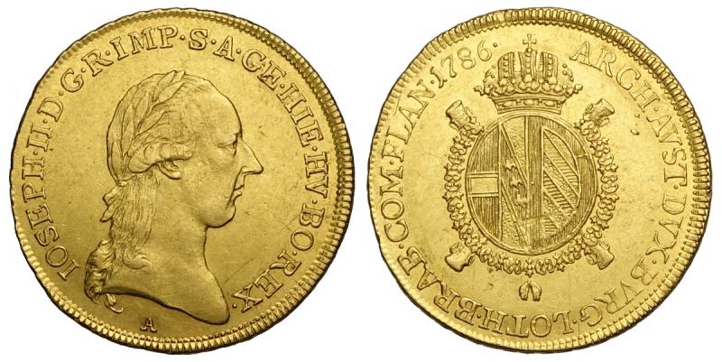 obverse: Austrian Netherlands, Joseph II, 1/2 Souverain d or 1786-A, Au mm 22,5 g 5,55 SPL-FDC