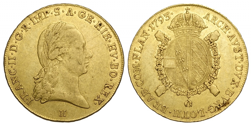 obverse: Austrian Netherlands, Franz II, Souverain d or 1793-H, Au mm 23 g 11,07 BB