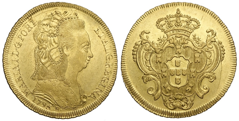 obverse: Brazil, Maria I, 6400 Reis 1795-R, Au mm 32 g 14,26 SPL