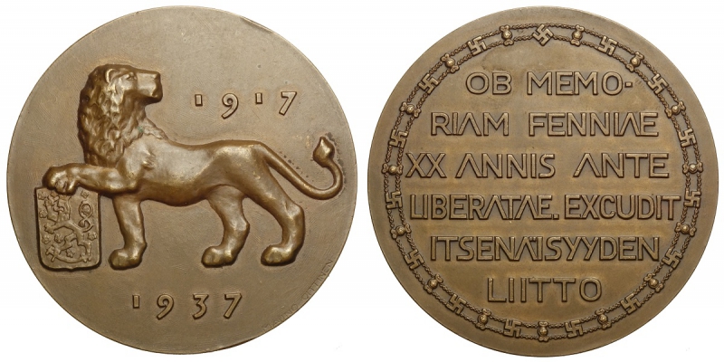 obverse: Finland Medal for the 20° anniversary of indipendence 1917-1937, opus Mauno Oittinen, Rara Ae mm 60 g 89 segnetto al bordo altrimenti q.FDC