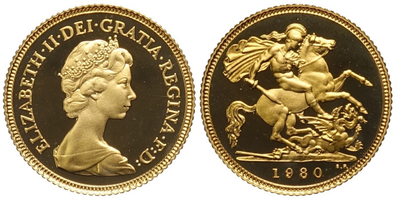 obverse: Great Britain, Elizabeth II, Half Sovereign 1980, Au mm 19 original box & COA, Proof