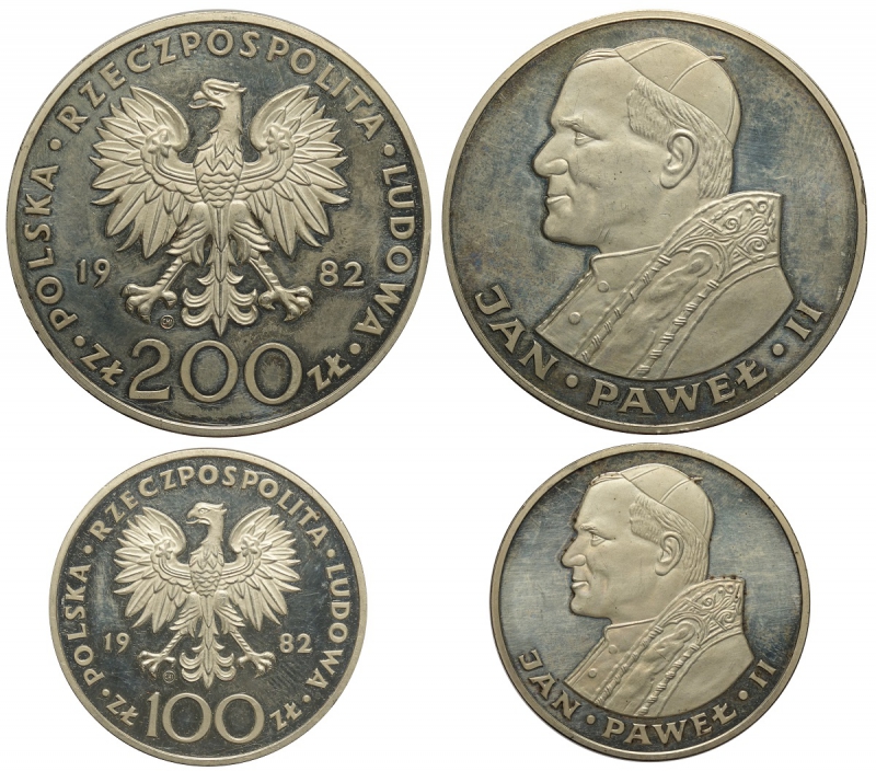 obverse: Poland, Republic, 200+100 Zlotych 1982, Ag mm 40 e 30 Proof