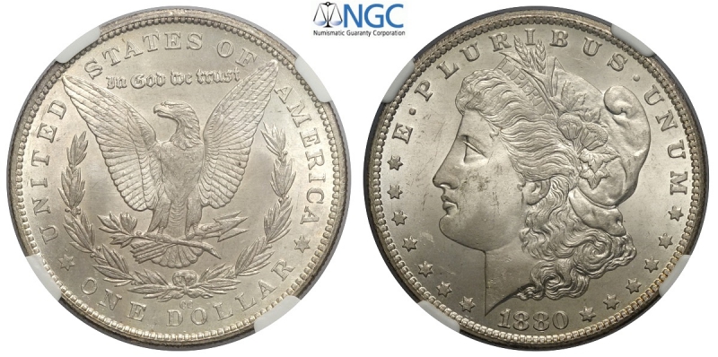 obverse: United States of America, Morgan Dollar 1880-CC, Ag mm 38 in slab NGC MS64