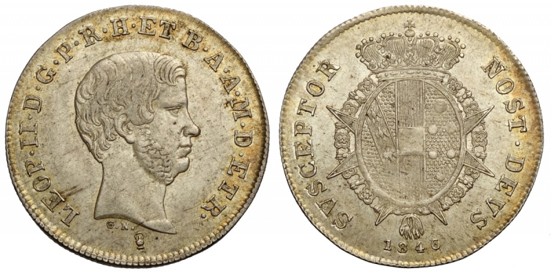 obverse: Firenze, Leopoldo II di Lorena, Paolo 1846, Rara Ag mm 23,5 SPL-FDC